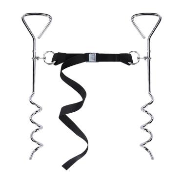 Imagem de Espigões de trampolim | 2 suportes de gol de basquete de estaca de metal, ferramenta de configuração de quadra, kit de toldo de trailer com alças ajustáveis, âncoras de conjunto de balanço para