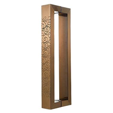 Imagem de STXYANGV Maçaneta de porta retangular com padrão esculpido dupla face, puxadores de porta comercial rústicos, conjunto de ferragens resistentes para porta de vidro/madeira/metal (cor: latão, tamanho