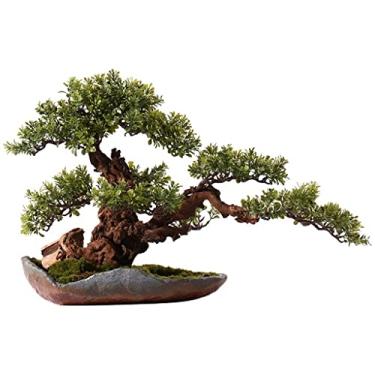 Imagem de Plantas artificiais em vasos de plantas artificiais em vaso Zen Bonsai Bem-vindo pinheiro simulação planta verde falso corredor escritório decoração bonsai árvore interior bonsai artificial árvore