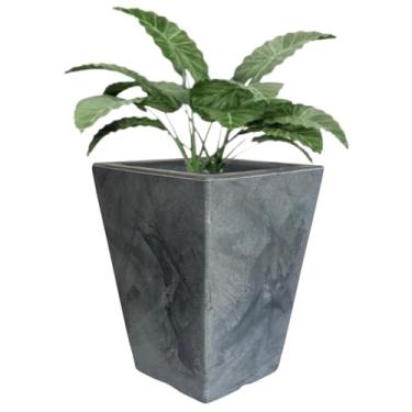 Imagem de Vaso Polietileno Plantas Jardim Coluna Quadrada Marmorizado (Grafite)