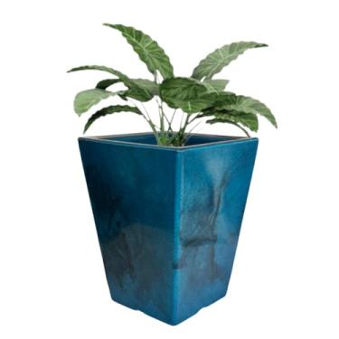 Imagem de Vaso Polietileno Plantas Jardim Coluna Quadrada Marmorizado (Azul Petróleo)