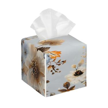 Imagem de Capa quadrada de couro para caixa de lenços de papel, à prova d'água, flor, bolinhas, organizador de papel facial com cinto inferior, estojo de lenços para mesa, banheiro, escritório, mesa, carro