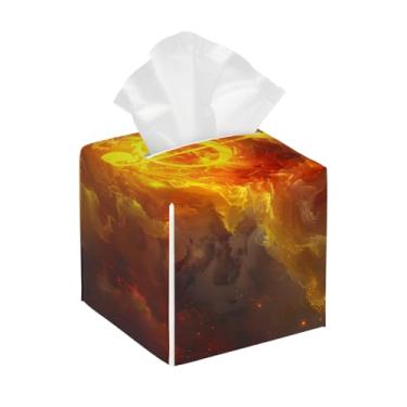 Imagem de Suporte quadrado de couro para caixa de lenços de papel, impermeável, música, notas, fogo, galáxia, organizador de papel facial com cinto inferior, estojo de lenços para mesa, banheiro, escritório