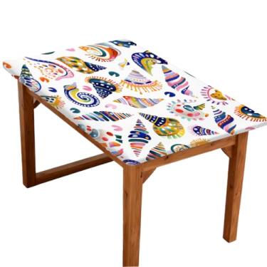 Imagem de hongjinglin Toalha de mesa retangular de 1,8 m com elástico ajustado concha colorida para toalha de mesa retangular elástica capa de mesa impermeável lavável protetor de mesa para piquenique, jantar