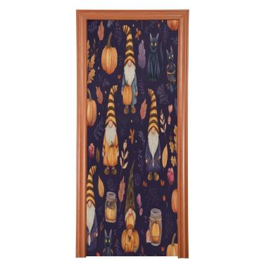 Imagem de Blueangle Capa de porta de potes de doces de gnomos elásticos fofos - Faixa de porta frontal de tecido elástico para Halloween, decoração de festa ao ar livre em casa (613)