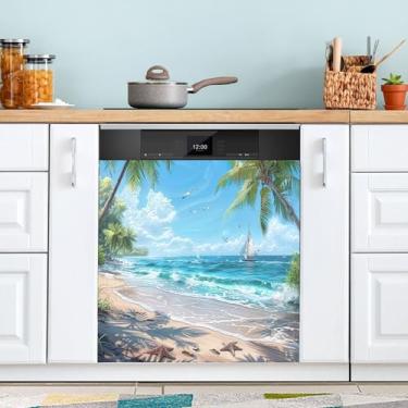 Imagem de SEHANY Capa magnética de máquina de lavar louça, estrela do mar, mar, praia, adesivos magnéticos decorativos antiarranhões para painel de geladeira e lava-louças, decoração personalizada de cozinha