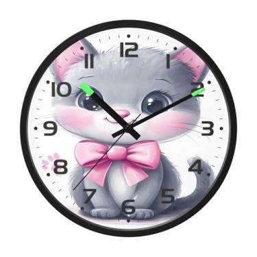 Imagem de SEHANY Relógio de parede de gato fofo, silencioso, sem tique-taque, operado por bateria, controle de som, luz noturna, relógios de parede para sala de estar, cozinha, quarto, escritório, decoração de