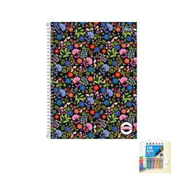 Imagem de Kit Caderno Capa Sortidas 20M 320F Tilibra Caneta Esferográfica 0.7mm e Marcador Artístico Brush Metallic