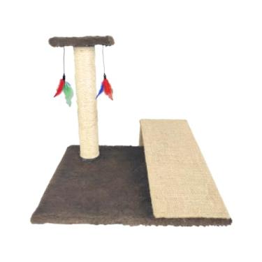 Imagem de Brinquedo para Gato Arranhador com Pena e Rampa Poste Sisal (Marrom)
