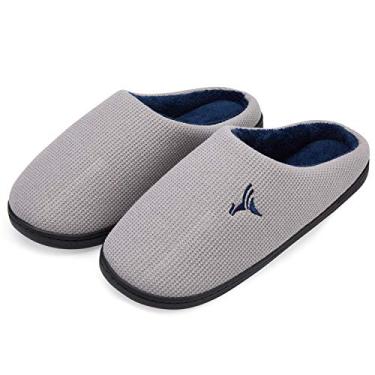 Imagem de Chinelos masculinos de espuma viscoelástica com forro de malha antiderrapante para uso interno e externo, Cinza/azul-marinho, 14.5-15.5 Women/13-14 Men