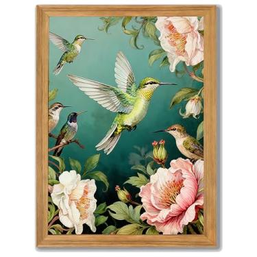 Imagem de 30,5 x 40,6 cm colorido beija-flor arte moldura em tela emoldurada pintura verde natural imagens botânicas aquarela estampas de flores modernas elegantes decoração de casa para sala de estar sala de