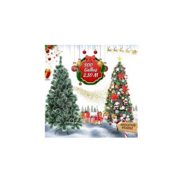 Imagem de Árvore de Natal Pinheiro Nevada, Verde, 2,10m de Altura, 450 Galhos, Material PVC e Ferro, Pés de Metal, Efeito Neve