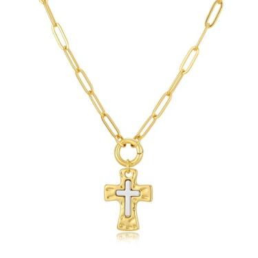 Imagem de BRAYEG Colar de cruz de ouro 14K para mulheres, colar com cruz de prata esterlina preenchida com ouro CZ Diamantes CZ Colar com pingente de crucifixo, joia religiosa, presente para Páscoa, Natal, Dia