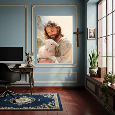 Imagem de Quadro Jesus Cristo Companheiro Dos Animais - 70X50Cm - Quadros On-Lin