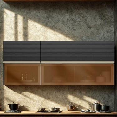 Imagem de Armario Aereo 120 Cm E Armario Aereo 60 Cm Vidro Proenca Nogueira Carbono Prime Demartez