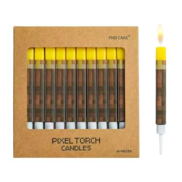 Imagem de PHD CAKE Velas de aniversário para artesanato de mineiros, decorações de festa de aniversário, suprimentos de festa de jogos de pixel, pixel temático de mina