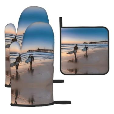 Imagem de Sunset – Conjunto de cozinha essencial com 3 peças, luvas seguras para calor e aderência de tampa, proteção para churrasco no forno, design de armazenamento suspenso.