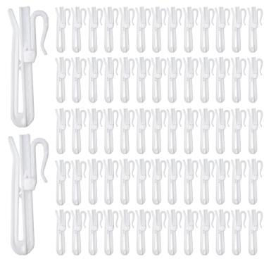 Imagem de HAPY SHOP 100 ganchos de plástico para cortina plissados, ganchos ajustáveis de 70 mm, sistema de catraca, gancho plissado para cortina de janela, cortina de porta e cortina de chuveiro