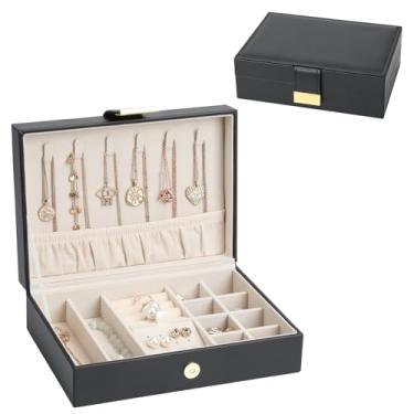 Imagem de V-LAFUYLIFE Caixa de joias de viagem, estojo organizador de joias para mulheres, armazenamento portátil para brincos, colares, anéis, pulseiras, caixa de presente preta