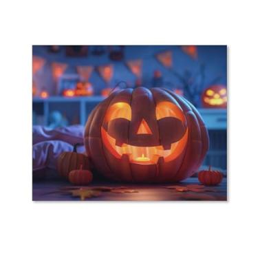 Imagem de HouLaiZhe Pôster de Halloween com estampa de arte de parede em tela fofa de abóbora decorações de Halloween decoração de parede gótica para sala de estar quarto 11 x 14 polegadas (28 x 35 cm)