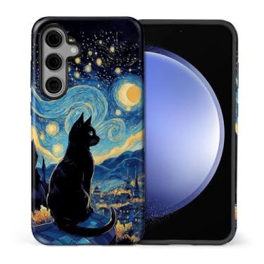 Imagem de WANKBLC Capa fosca compatível com Samsung Galaxy S25 FE para meninas e meninos, design de corpo inteiro, silicone macio, proteção contra arranhões, padrão maluco, gato preto, castelo antigo, estrela