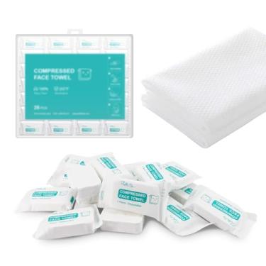 Imagem de Toalhas de rosto descartáveis, 28 peças, 38 x 25 cm, toalhas comprimidas, mais grossas, toalhas mágicas para moedas, tecido reutilizável para acampamento, caminhadas, hotéis, remoção de maquiagem