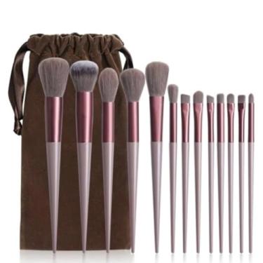 Imagem de Kit de Pincéis de Maquiagem 13 Peças Profissional, Cerdas Sintéticas,Para Base, Blush, Sombra, Delineador, Lábios (Rosa Queimado)