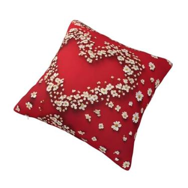 Imagem de Almofada quadrada decorativa com estampa de flor de coração - Design reversível, zíper oculto, poliéster macio para sofá, cama e carro - Hipoalergênico 56 x 56 cm
