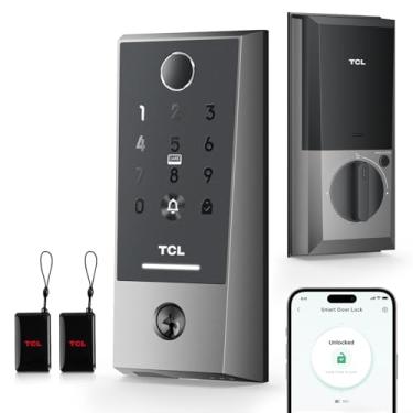 Imagem de TCL Fechadura inteligente D2 Plus, fechadura de porta com impressão digital, campainha embutida e Wi-Fi, sem necessidade de hub, fechadura eletrônica de entrada sem chave para porta da frente