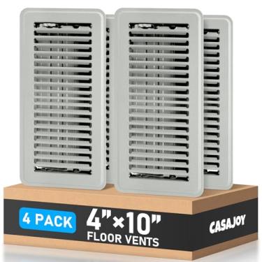 Imagem de Pacote com 4 saídas de chão registros de piso 10 x 25 cm, capas de ventilação de piso resistentes para parede lateral de piso doméstico, acabamento à prova de ferrugem registra grades e aberturas