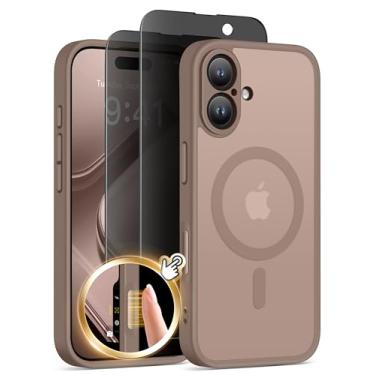 Imagem de Capa magnética para iPhone 16 com botão de controle de câmera, compatível com MagSafe, [proteção total da câmera] [protetor de tela de privacidade] Capa de telefone transparente fosca antiderrapante