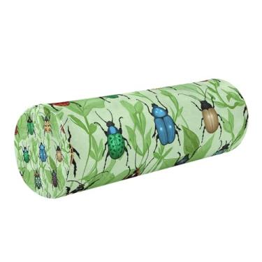 Imagem de Burbuja Travesseiro de rolo redondo de folhas besouros para alívio da dor no pescoço, almofada de viagem cervical de espuma viscoelástica com capa lavável removível para cama, cabeça e pernas