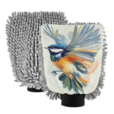 Imagem de STAYTOP Lindas luvas de lavagem de carro pintadas para pássaros, 2 peças, luvas de microfibra de chenille, sem arranhões, panos de esponja de lavagem ultra absorventes para carros, limpeza doméstica