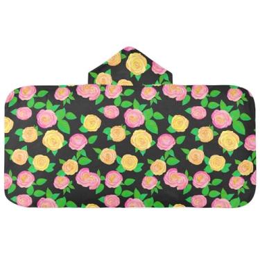 Imagem de Burbuja Toalha de banho com capuz de laço rosa para crianças, toalha de praia de pelúcia macia absorvente para chá de meninas e meninos 3-10 anos, 61 x 127 cm