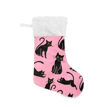 Imagem de Burbuja Meia de Natal de gato preto 45,7 cm com punho branco, decorações de festa de Natal em família, 1 pacote