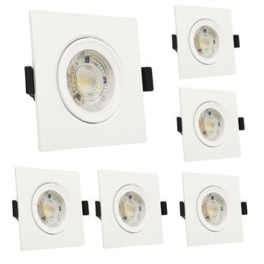 Imagem de Kit 6 Spot Led Embutir Quadrado 7W Branco Quente 3000k Biv - Galaxy