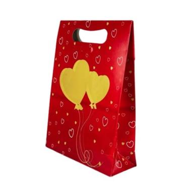 Imagem de Sacola Coração Dourado, 23 x 8 x 31 cm, Boca de Palhaço, 10 Unidades, Embalagem para Presente