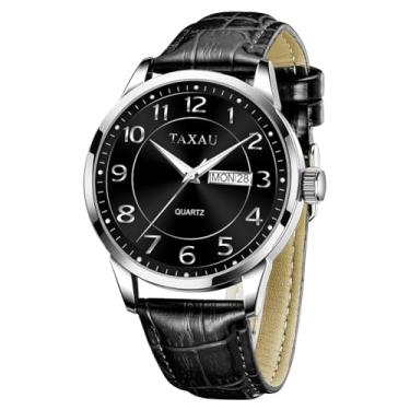 Imagem de Taxau Relógios masculinos de luxo, analógicos, à prova d'água, couro clássico, mostrador grande, simples, fácil de ler, quartzo, vestido minimalista, dia, data, quartzo, relógios masculinos, G8405