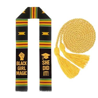 Imagem de OwnBosy Kente Graduation Stole 2026 with Honor Cord Set Girl Magic Graduation Sash 2026 African Kente Scarf for Black Women She Did It Graduation Gifts 2026