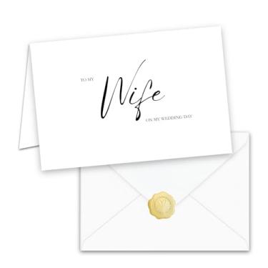 Imagem de Cartão de relacionamento do dia do casamento, dentro em branco com envelope branco e selo de folha dourada (WIFE)