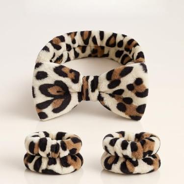 Imagem de Faixa de cabelo de spa, lã coral macia para cuidados com a pele e maquiagem (estampa de leopardo claro)