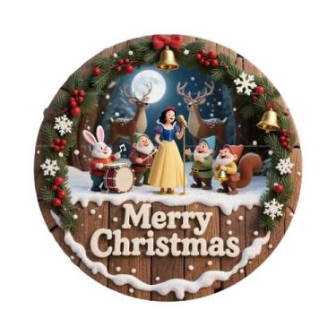 Imagem de Placa Redonda De Madeira Personalizada Branca Como a Neve Feliz Natal 