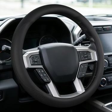 Imagem de OHHMNKK Capa de volante para Ford f150 f250 f350 39.4-40.6 cm (preto, tamanho grande [38.6-40.6 cm] (38.6-40.5cm))