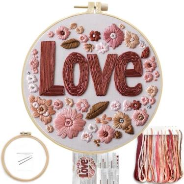 Imagem de FONNUY Kit de bordado I Love You para iniciantes, kits de padrões pré-estampados, presentes para ela, aniversário romântico para mulheres e homens, presentes de dia dos namorados, bordado, argola de