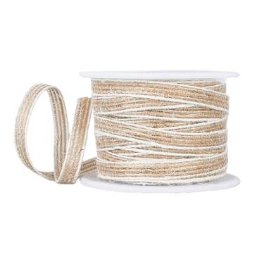 Imagem de letsinstyle Fita de serapilheira de 10 metros para embrulhar, fitas de tecido de linho natural de 1 polegada de largura, acabamento marrom rústico de juta bege para buquê de flores, decoração de festa