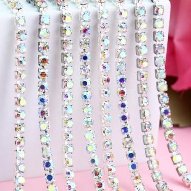 Imagem de Acabamento de corrente de strass de cristal de 3 mm para costura artesanal, corrente de garra de cristal AB prata para bricolage copo de strass, roupas, joias, decoração de buquê de festa de casamento
