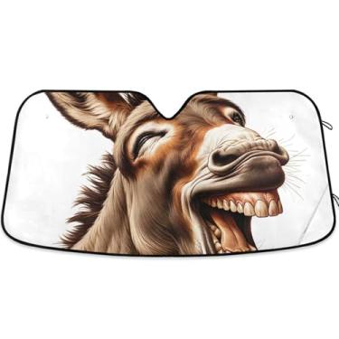 Imagem de Toldo engraçado de burro sorridente para para-brisa de carro personalizado dobrável caminhão carro persianas para janelas dianteiras automotivo L, 144,8 cm x 80 cm