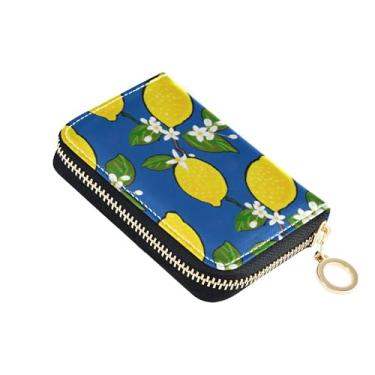 Imagem de Carteiras femininas coloridas pequenas carteiras de cartão de crédito com bloqueio de RFID, lindos limões amarelos, azul marinho, carteira para dinheiro de viagem com bolso para moedas