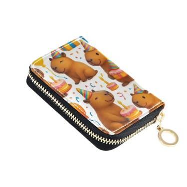 Imagem de GAIGEO Carteiras femininas à prova d'água com zíper em torno de porta-cartões com bloqueio de RFID fofas capivaras festa branca bolsa de moedas com zíper com chaveiro