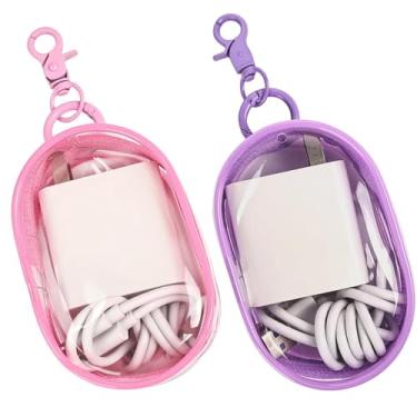 Imagem de 2 unidades de bolsa de armazenamento de PVC para organizar cabos de dados, carregadores, fone de ouvido, chaves, troco, chips de câmera, bolsa transparente para exibição de figuras com chaveiro, caixa